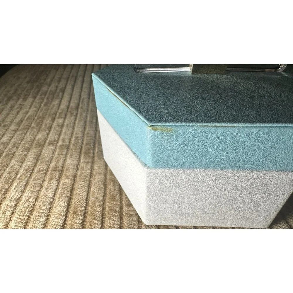 Tiffany Blue & White Jewelry Box Acrylic Bow Gold Accent Gray Interior